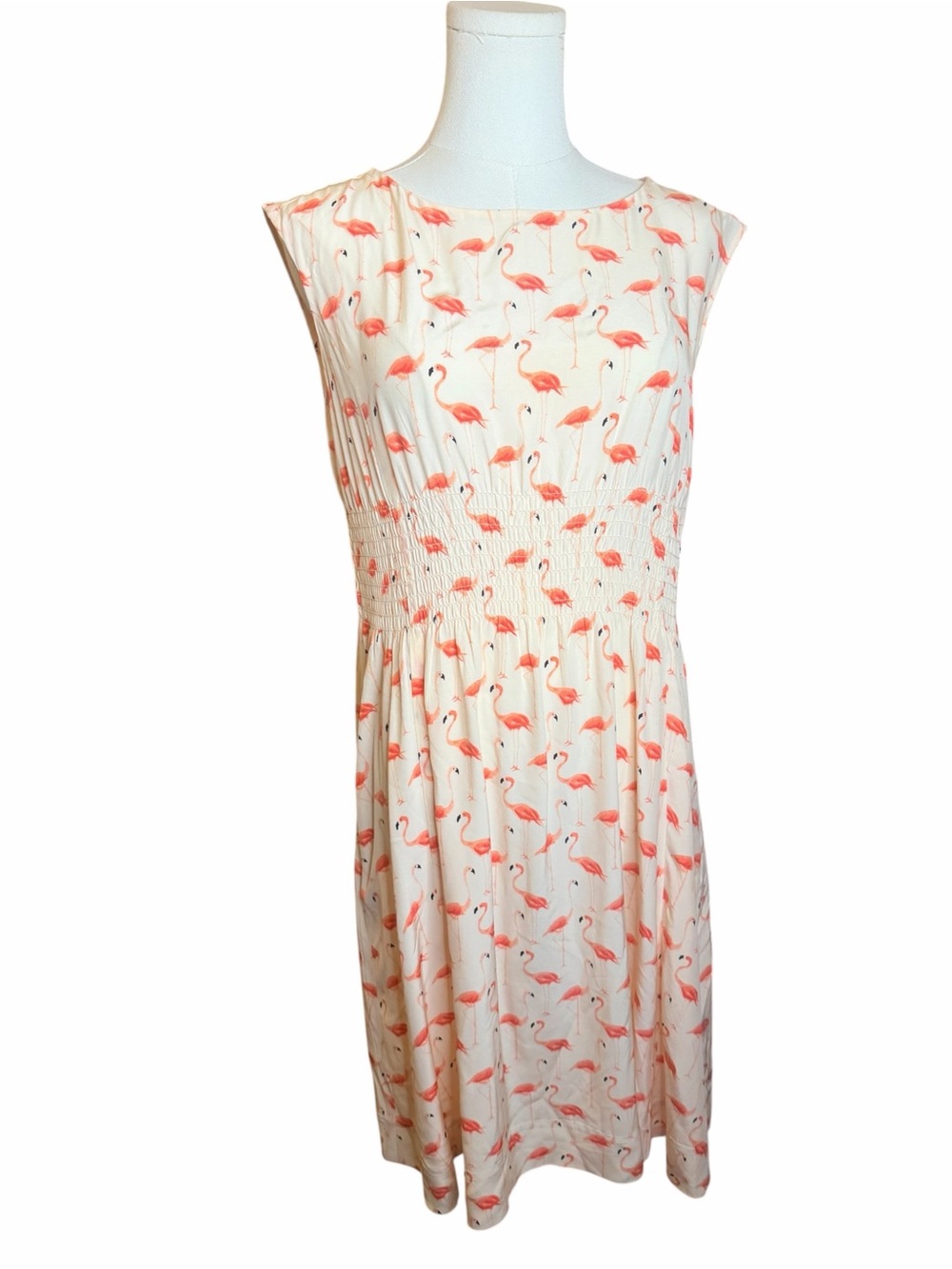 Kate Spade Flamingo Print Dress Silk Blend Smocked Waist  Size 0